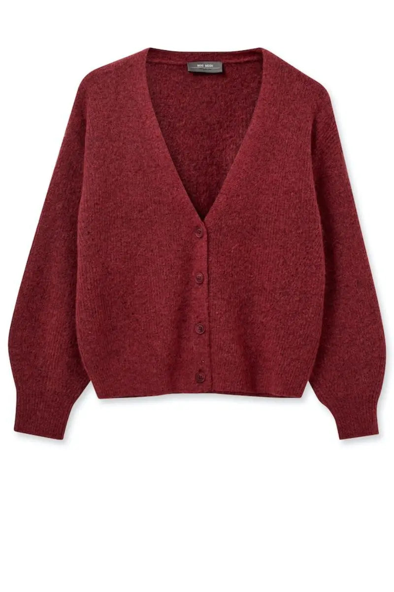 Thora V Neck cardigan in Garnet by Mos Mosh front
