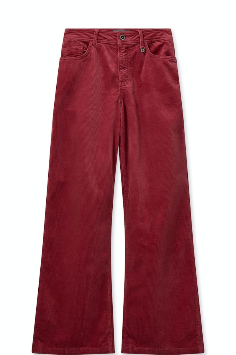 Detail of Dara corduroy pants in Garnet by Mos Mosh