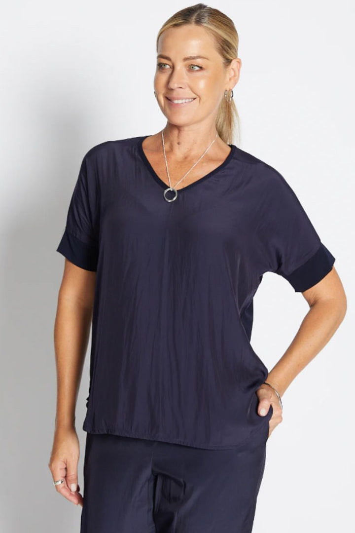 Angie V Spliced tee in navy by Philosophy in Navy / 8
