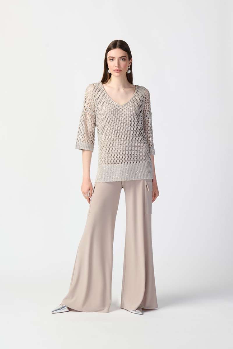 Joseph Ribkoff Open Stitch Sweater with Sequins in Champagne 241922 ...