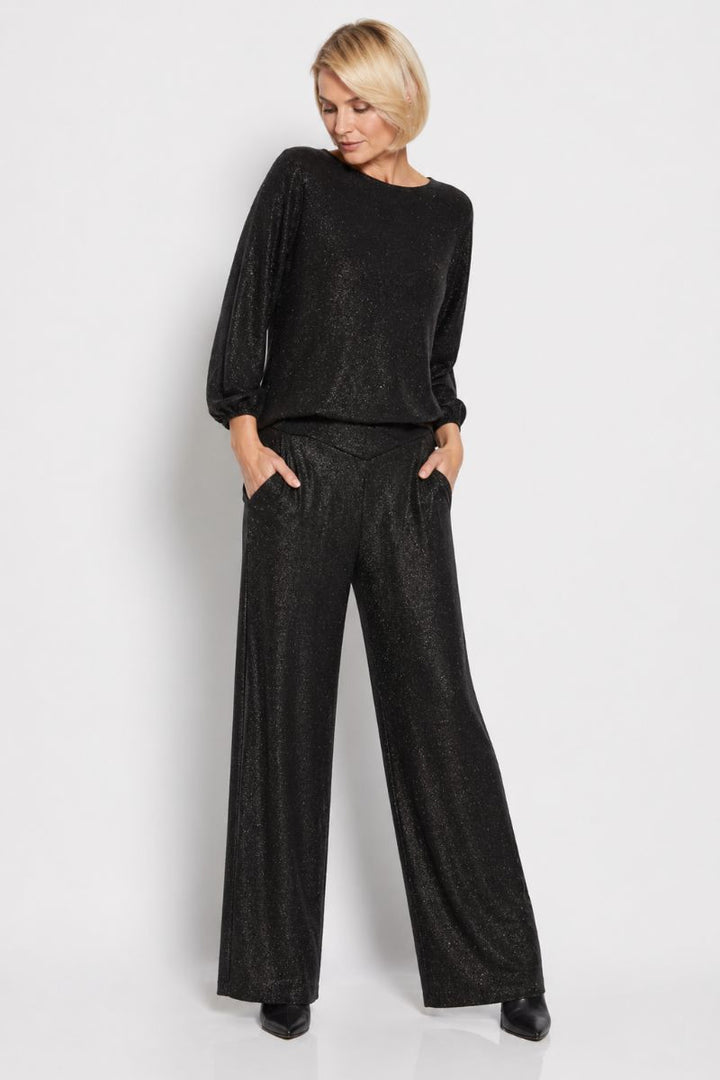 Woman wearing Zero Pant in Black Lurex by Philosophy Australia front