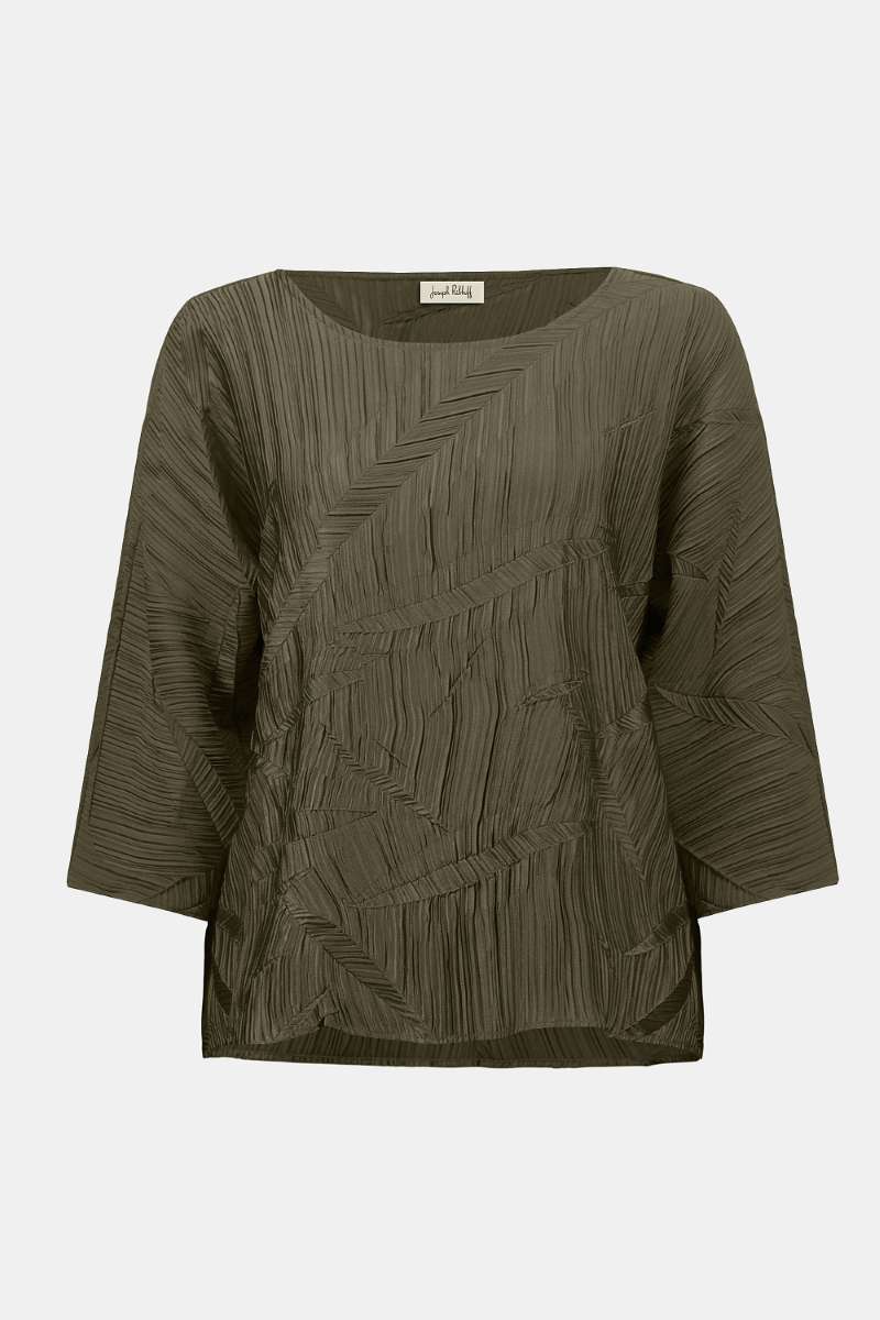 Pleated Satin Boxy Top in Avocado 253002 by Joseph Ribkoff