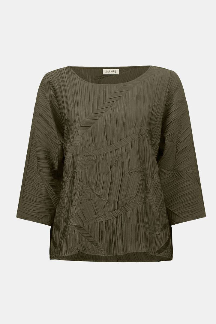 Pleated Satin Boxy Top in Avocado 253002 by Joseph Ribkoff