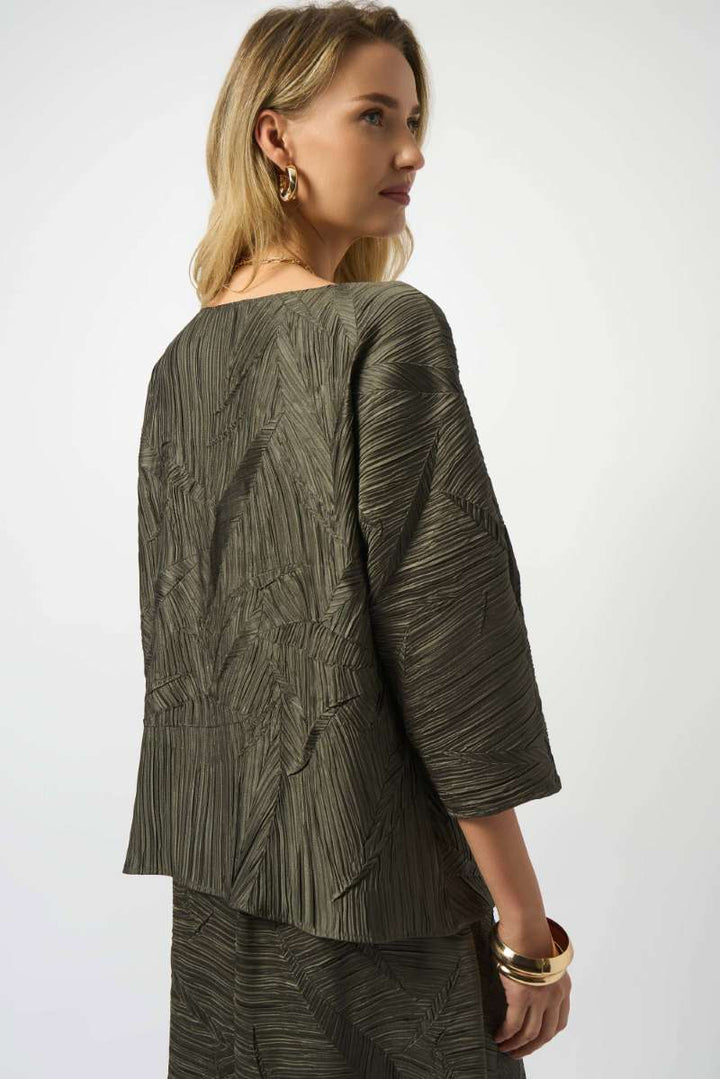 Pleated Satin Boxy Top in Avocado 253002 by Joseph Ribkoff