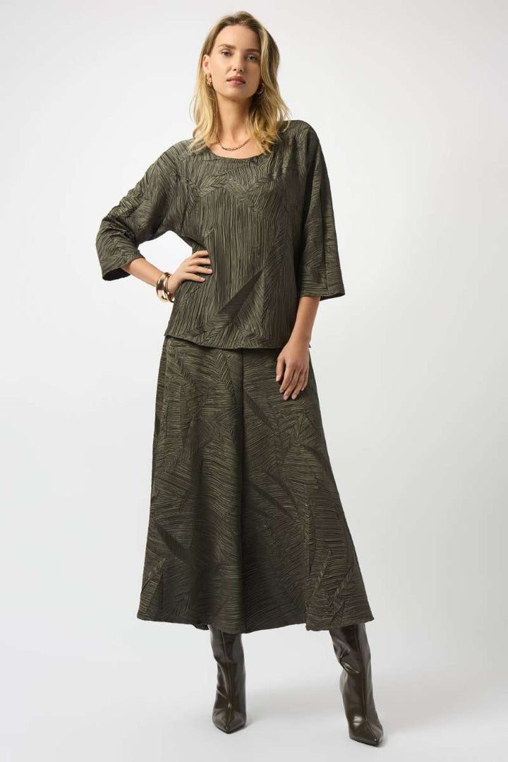 Pleated Satin Boxy Top in Avocado 253002 by Joseph Ribkoff