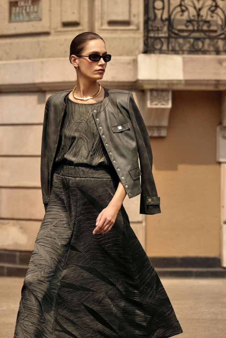 Pleated Satin Boxy Top in Avocado 253002 by Joseph Ribkoff