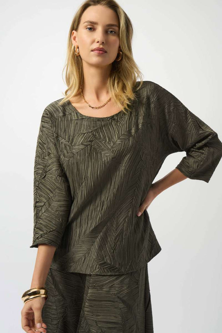 Pleated Satin Boxy Top in Avocado 253002 by Joseph Ribkoff