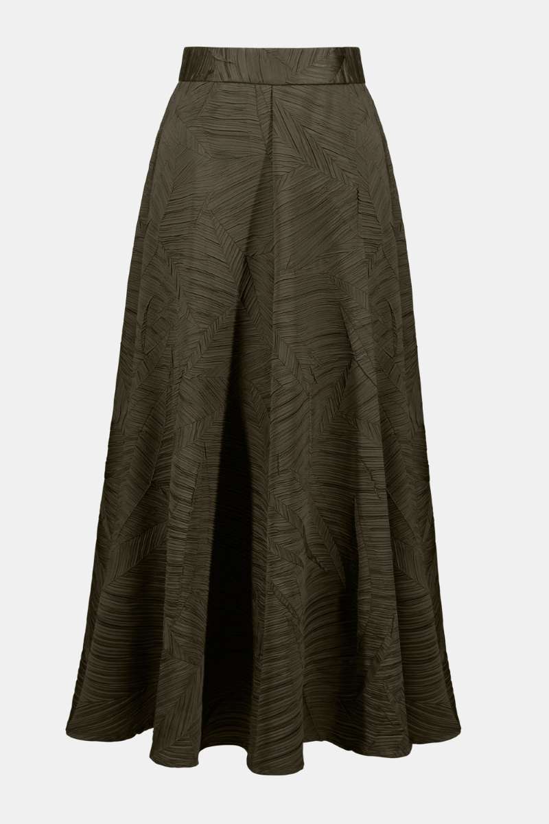 Pleated Satin Long Flared Skirt 253248