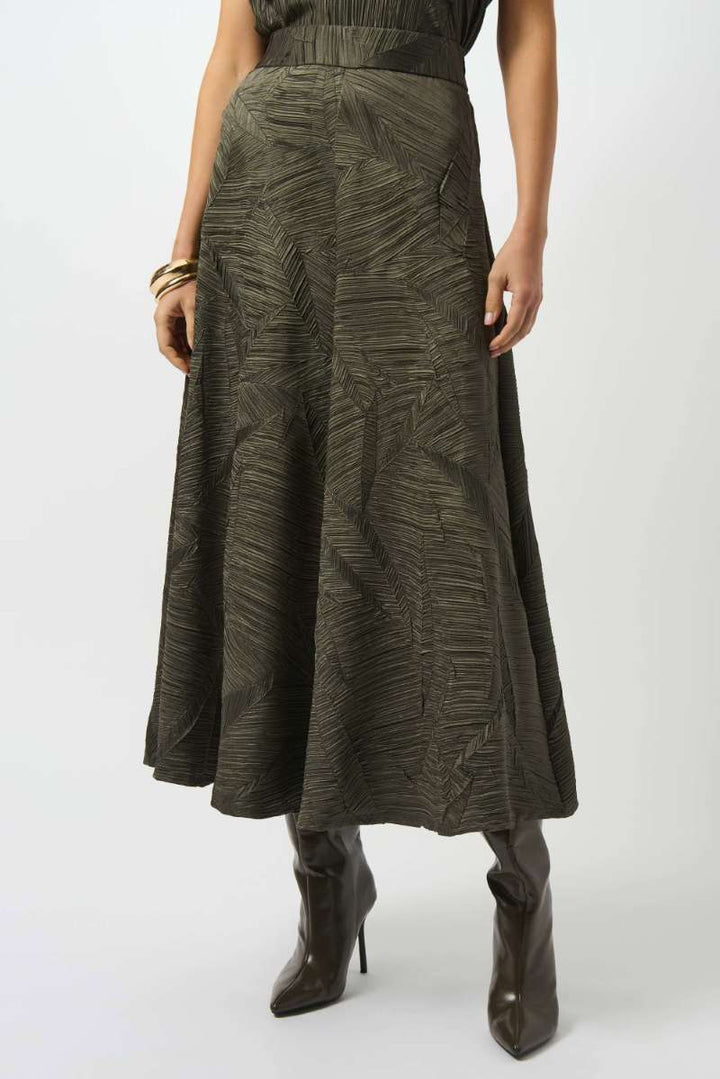 Joseph Ribkoff Pleated Satin Long Flared Skirt 253248 in 8 / Avocado