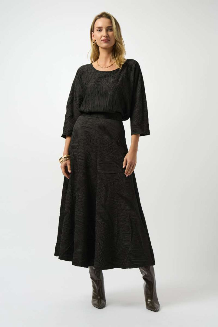 Joseph Ribkoff Pleated Satin Long Flared Skirt 253248 in 8 / Avocado