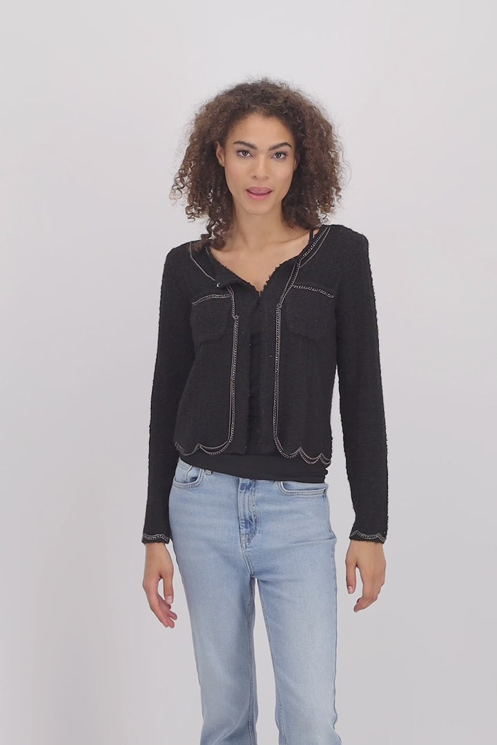 Cardigan Jacket with Chains 807524MNR in Black by Monari