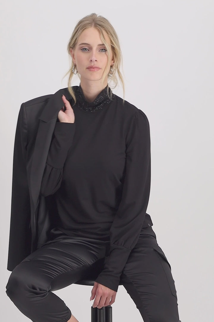 Stand Up Collar Shirt 807641MNR in Black by Monari