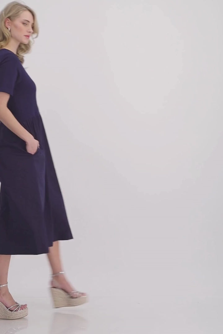 Mixed-Fabric Maxi Dress in Navy by Monari in Navy / 46