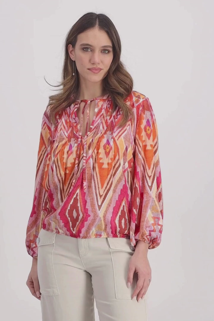 Blouse with Ikat Print in Berry by Monari in 36 / Berry