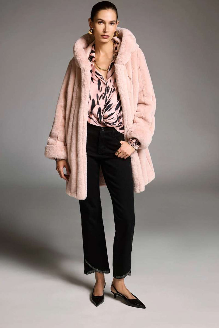 Recycled Satin Animal Print Draped Top in Pink Black 253059 by Joseph Ribkoff
