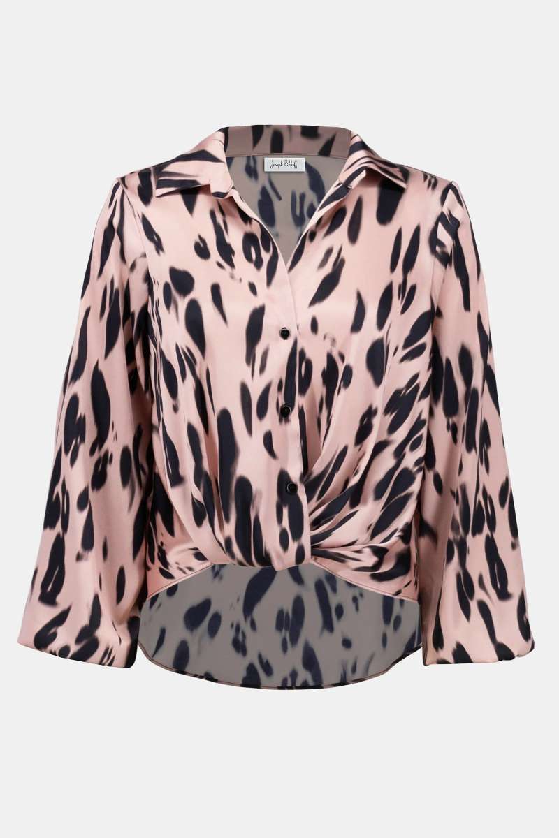 Recycled Satin Animal Print Draped Top in Pink Black 253059 by Joseph Ribkoff