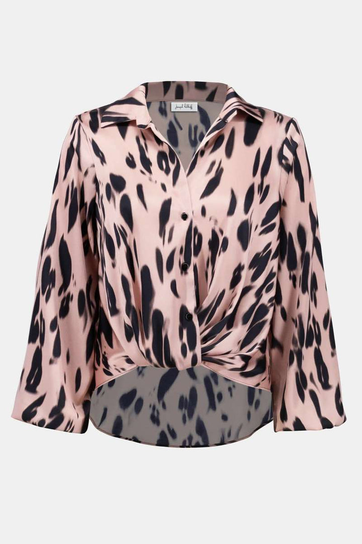 Recycled Satin Animal Print Draped Top in Pink Black 253059 by Joseph Ribkoff