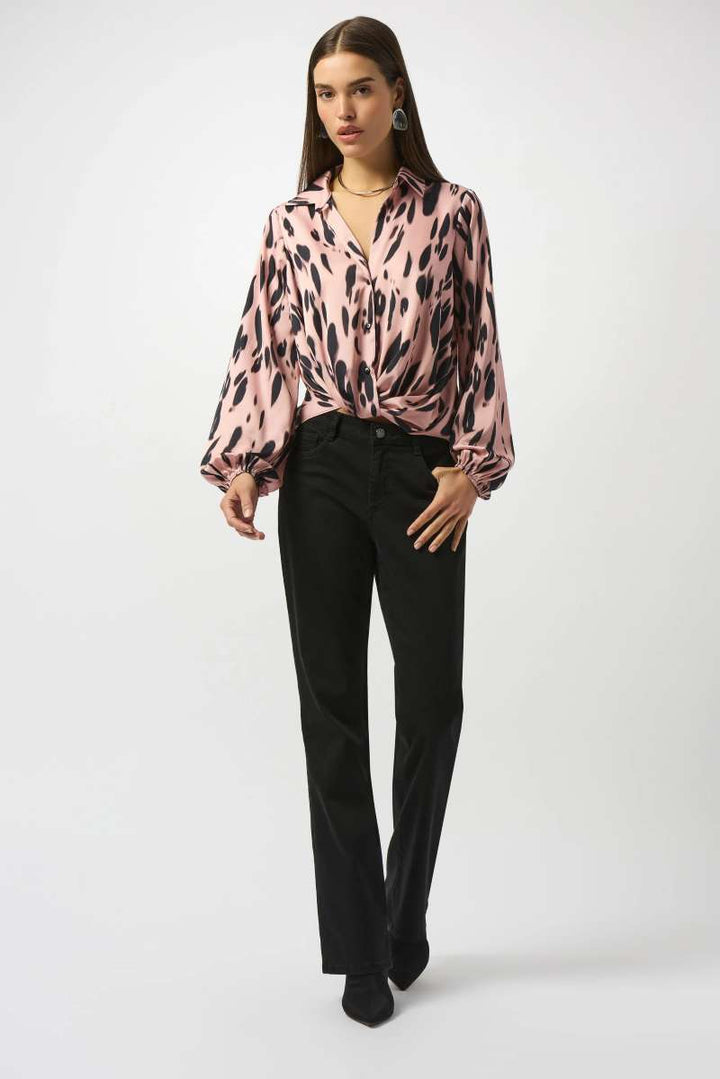 Recycled Satin Animal Print Draped Top in Pink Black 253059 by Joseph Ribkoff
