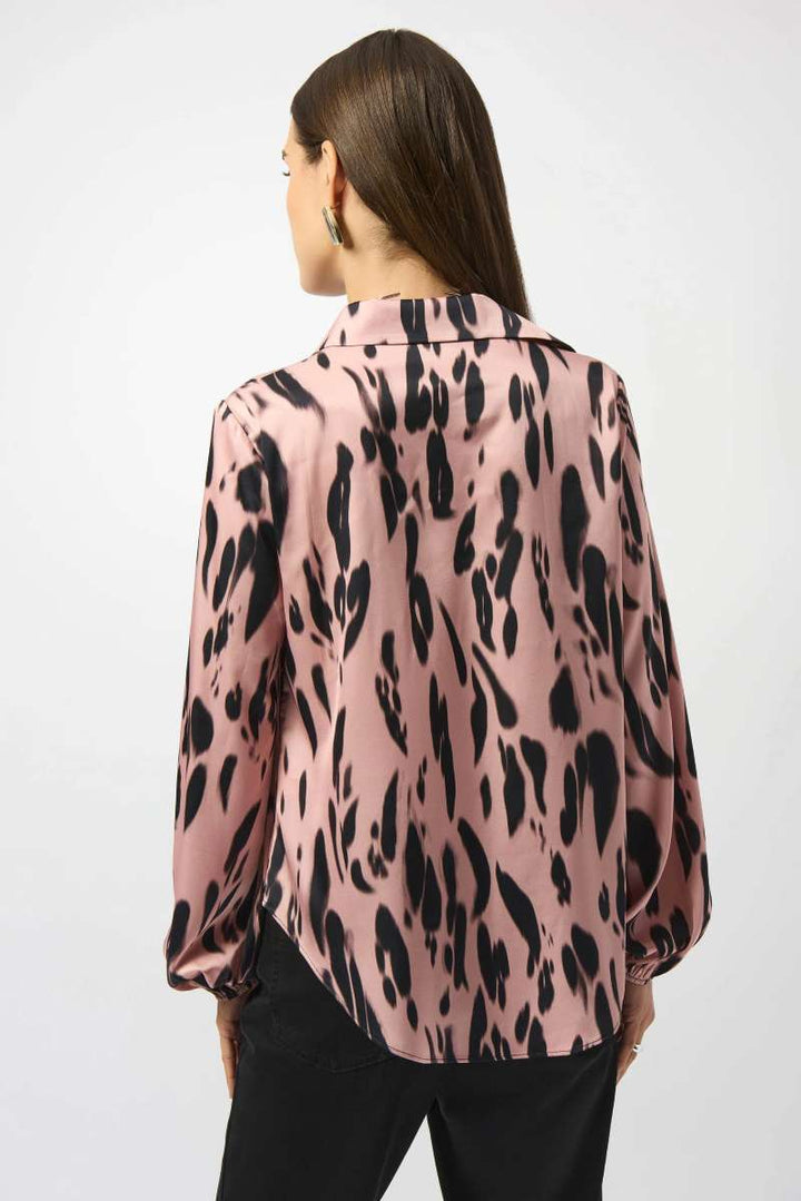 Recycled Satin Animal Print Draped Top in Pink Black 253059 by Joseph Ribkoff