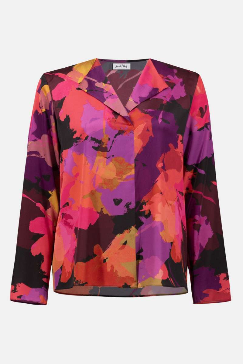 Recycled Satin Floral Print Straight Top in Black Multi 253075 by Joseph Ribkoff