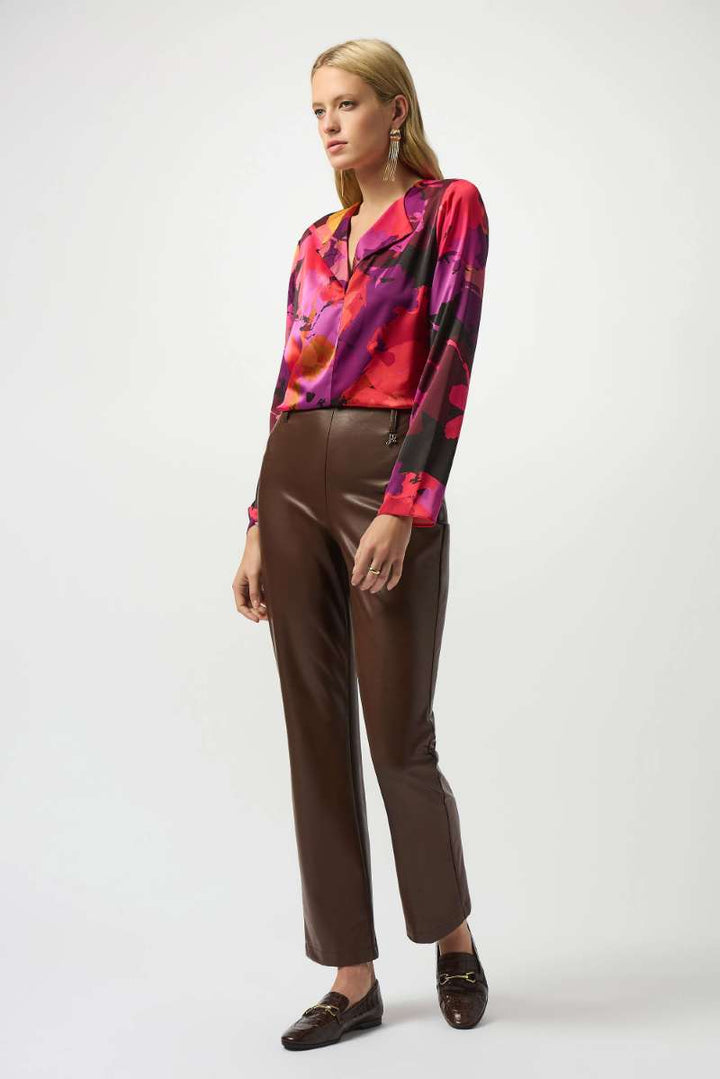 Recycled Satin Floral Print Straight Top in Black Multi 253075 by Joseph Ribkoff