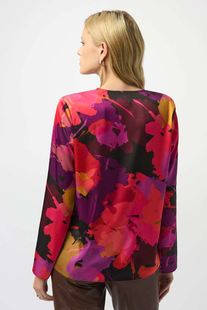 Recycled Satin Floral Print Straight Top in Black Multi 253075 by Joseph Ribkoff