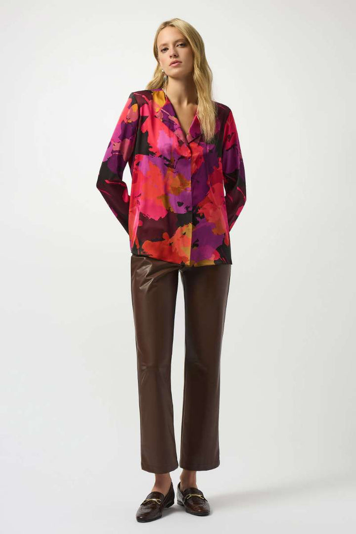 Recycled Satin Floral Print Straight Top in Black Multi 253075 by Joseph Ribkoff