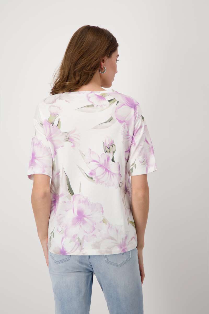 Round Neck T-Shirt 408225MNR in Lavender Rose Pattern by Monari