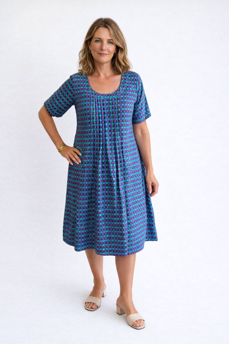 Cotton Summer Dress in Fuchsia Jade Print by St Lori