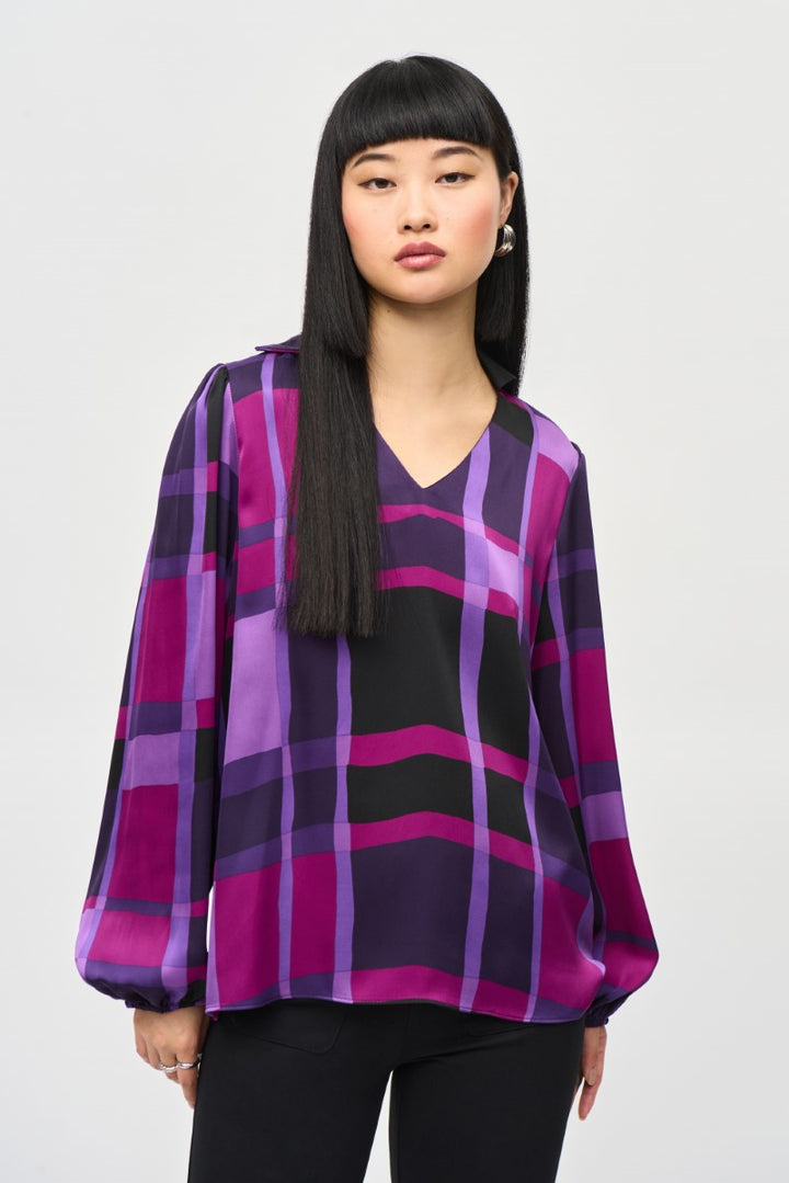 satin-abstract-plaid-print-top-in-purple-black-joseph-ribkoff-front-view_1200x