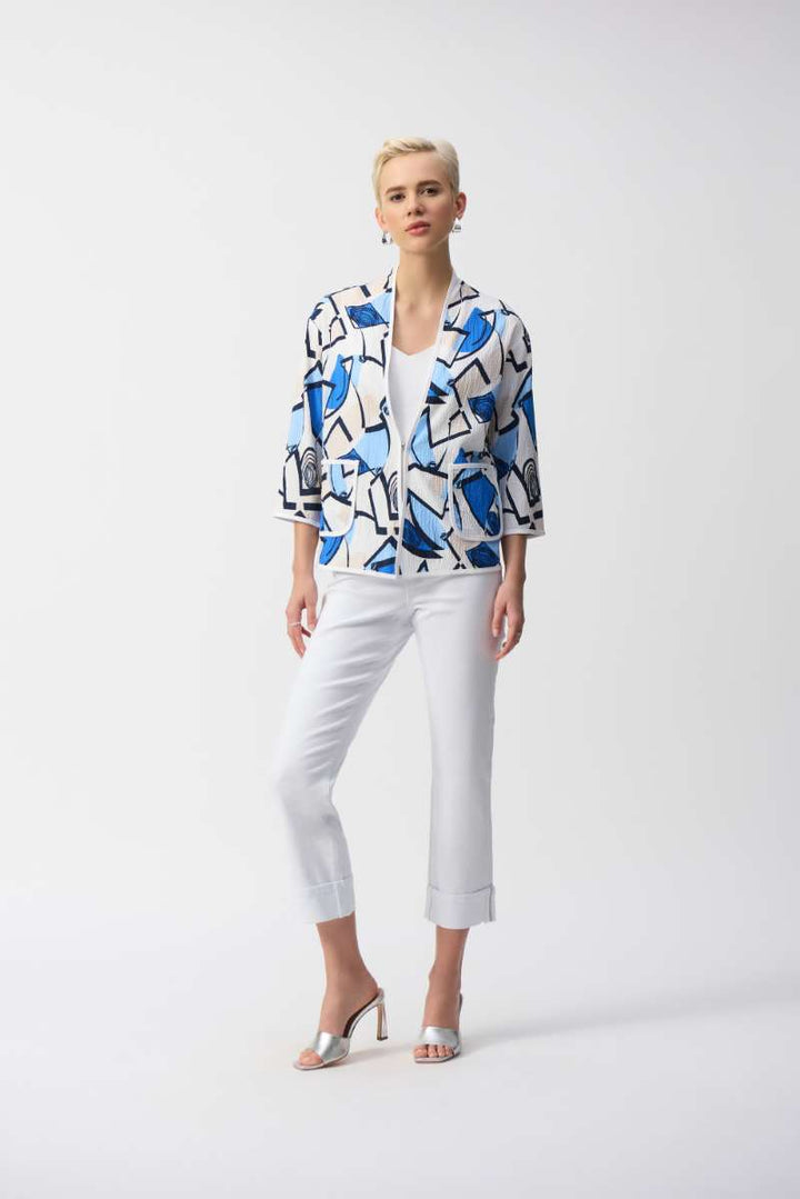 Seersucker Geometric Print Jacket in Vanilla/Multi 251105 by Joseph Ribkoff