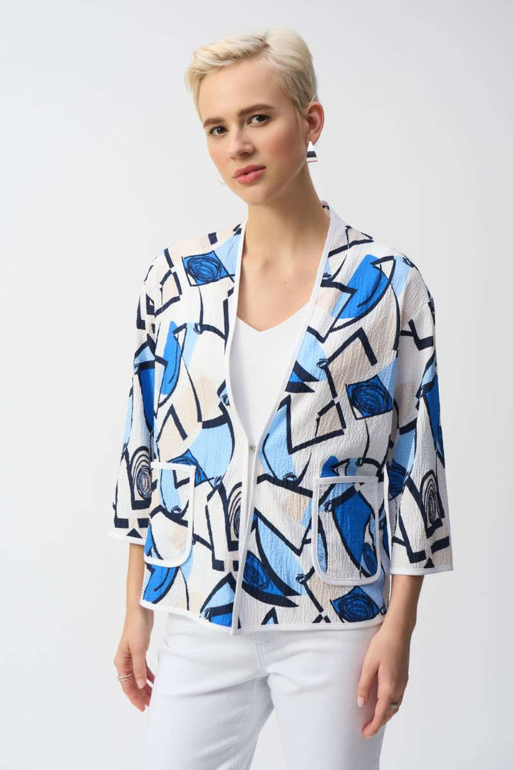 Seersucker Geometric Print Jacket in Vanilla/Multi 251105 by Joseph Ribkoff