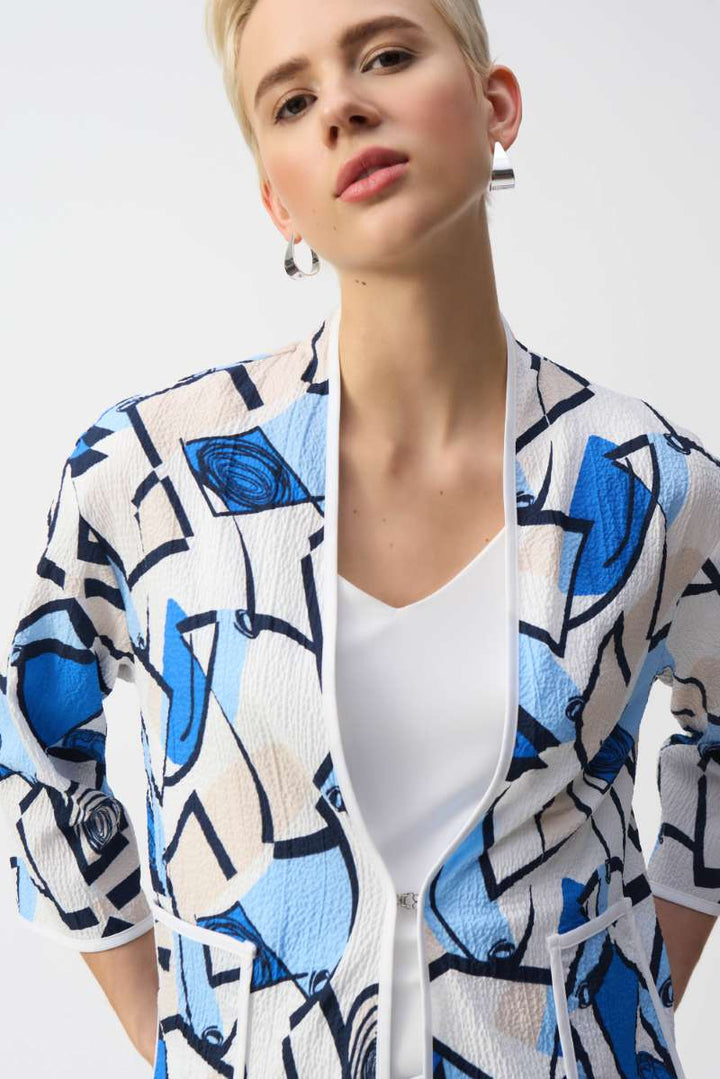 Seersucker Geometric Print Jacket in Vanilla/Multi 251105 by Joseph Ribkoff