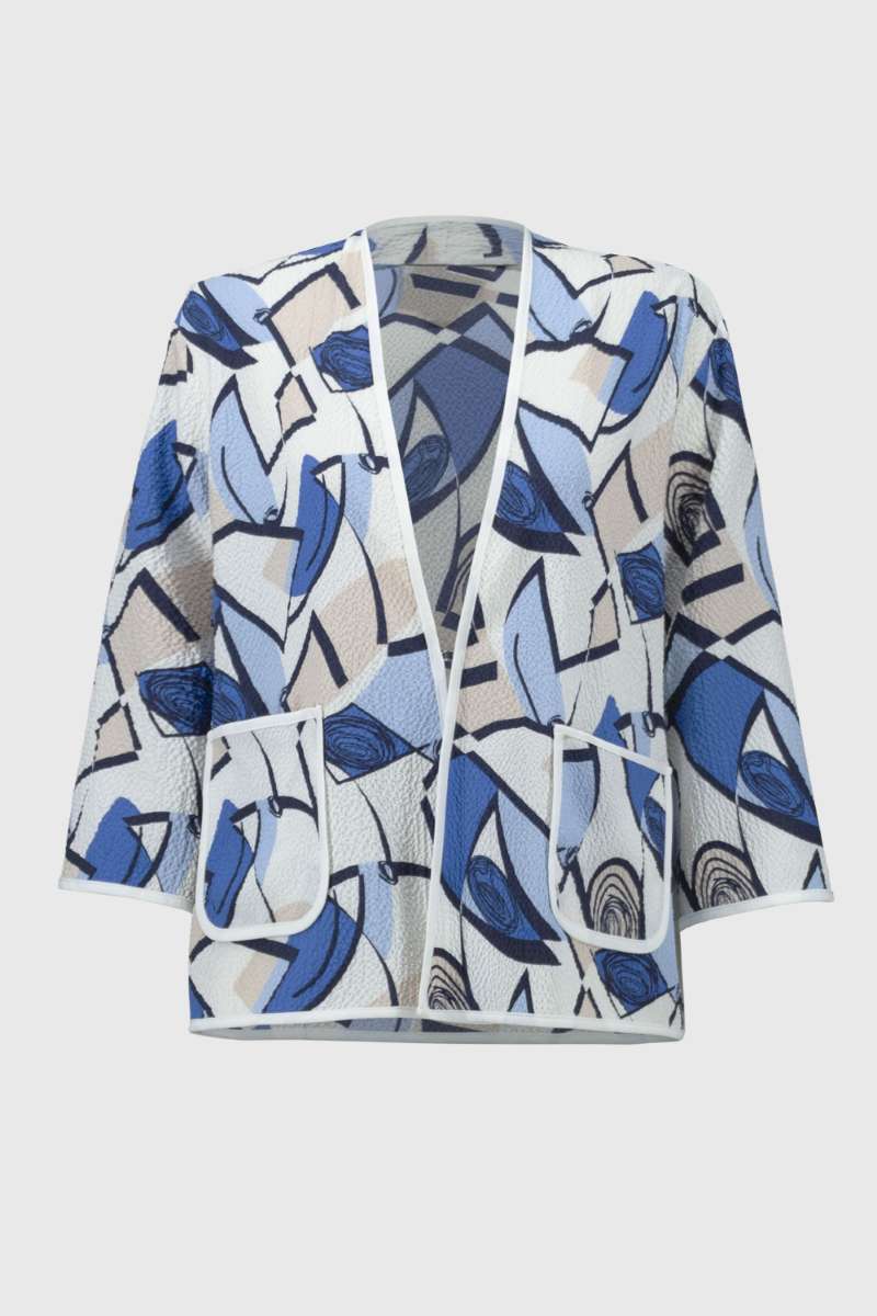 Seersucker Geometric Print Jacket in Vanilla/Multi 251105 by Joseph Ribkoff