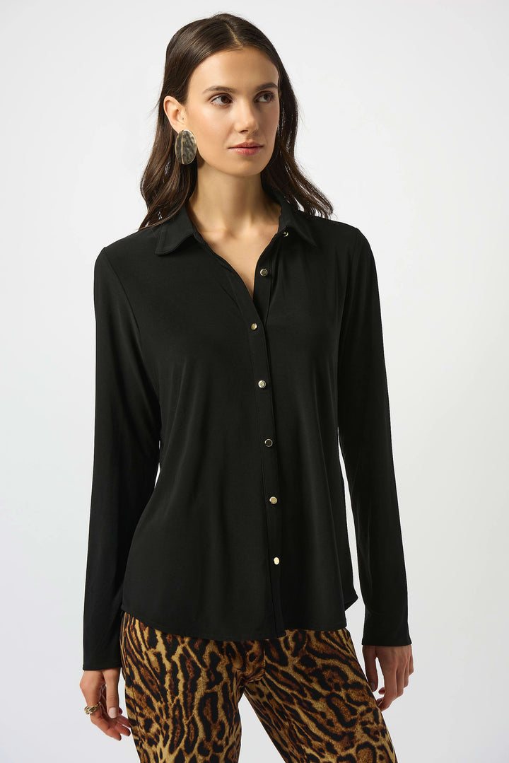 Silky Knit Button-Front Straight Blouse 253941 by Joseph Ribkoff