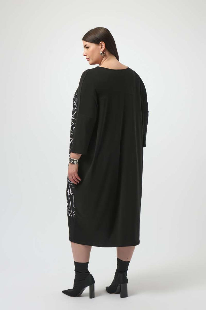 Joseph Ribkoff Silky Knit Face Print Cocoon Dress 253130 in 6 / Black Moonstone