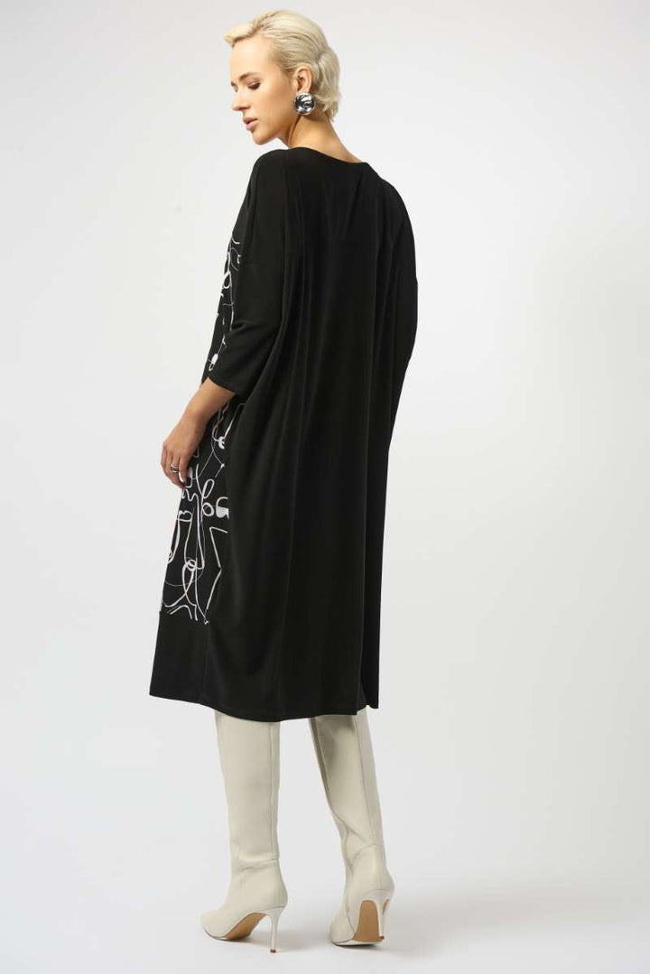 Joseph Ribkoff Silky Knit Face Print Cocoon Dress 253130 in 6 / Black Moonstone