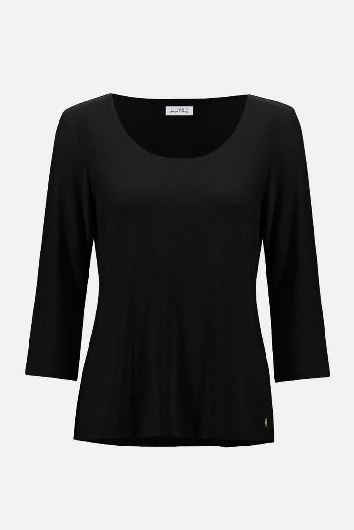 Silky Knit Scoop Neck Fit & Flare Top in Black 253945 by Joseph Ribkoff