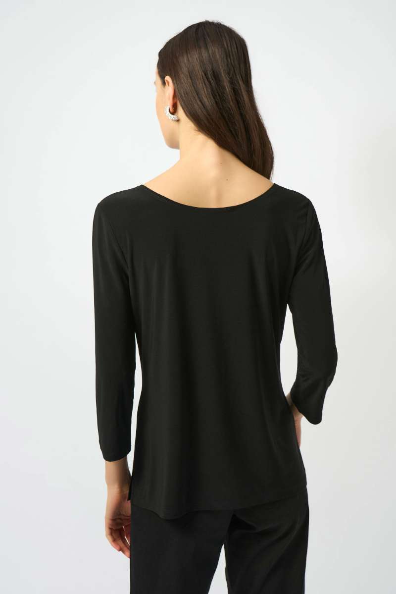 Silky Knit Scoop Neck Fit & Flare Top in Black 253945 by Joseph Ribkoff