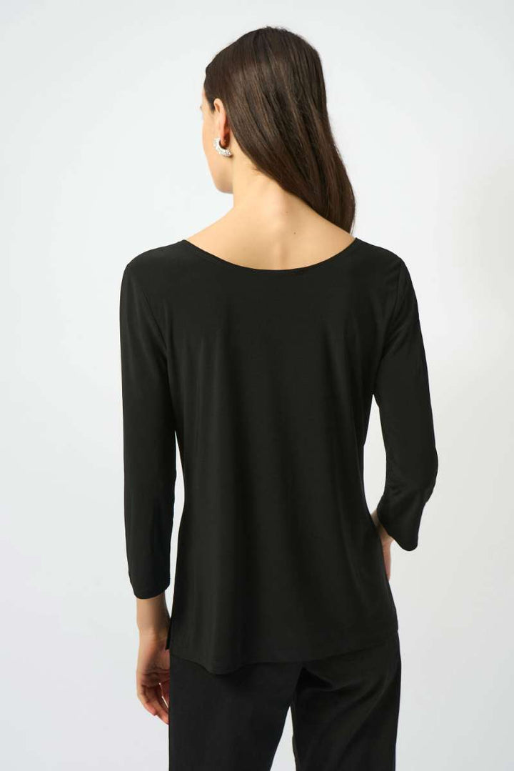 Silky Knit Scoop Neck Fit & Flare Top in Black 253945 by Joseph Ribkoff