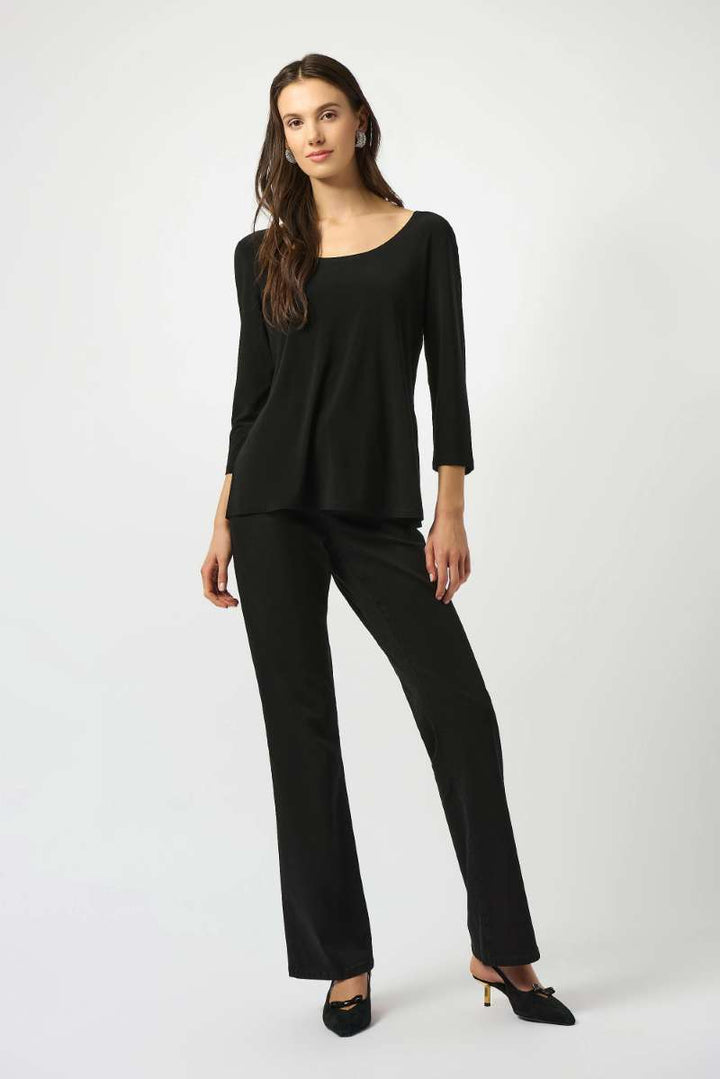 Silky Knit Scoop Neck Fit & Flare Top in Black 253945 by Joseph Ribkoff
