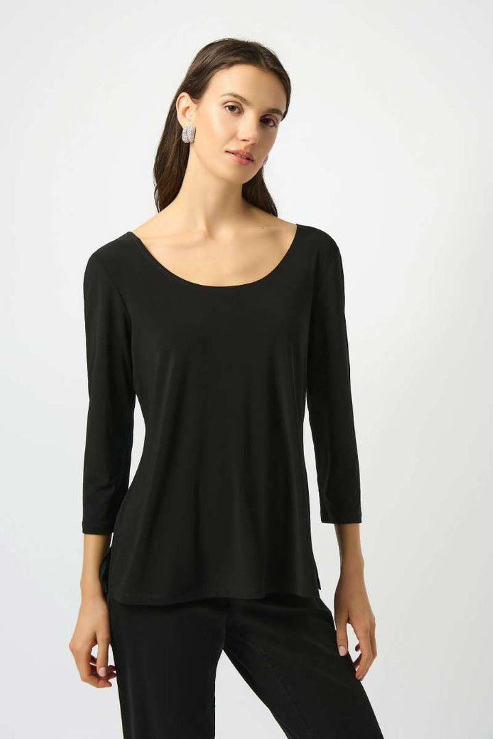 Silky Knit Scoop Neck Fit & Flare Top in Black 253945 by Joseph Ribkoff