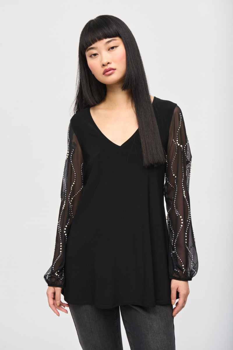 silky-knit-tunic-with-beaded-sleeve-in-black-joseph-ribkoff-front-view_1200x