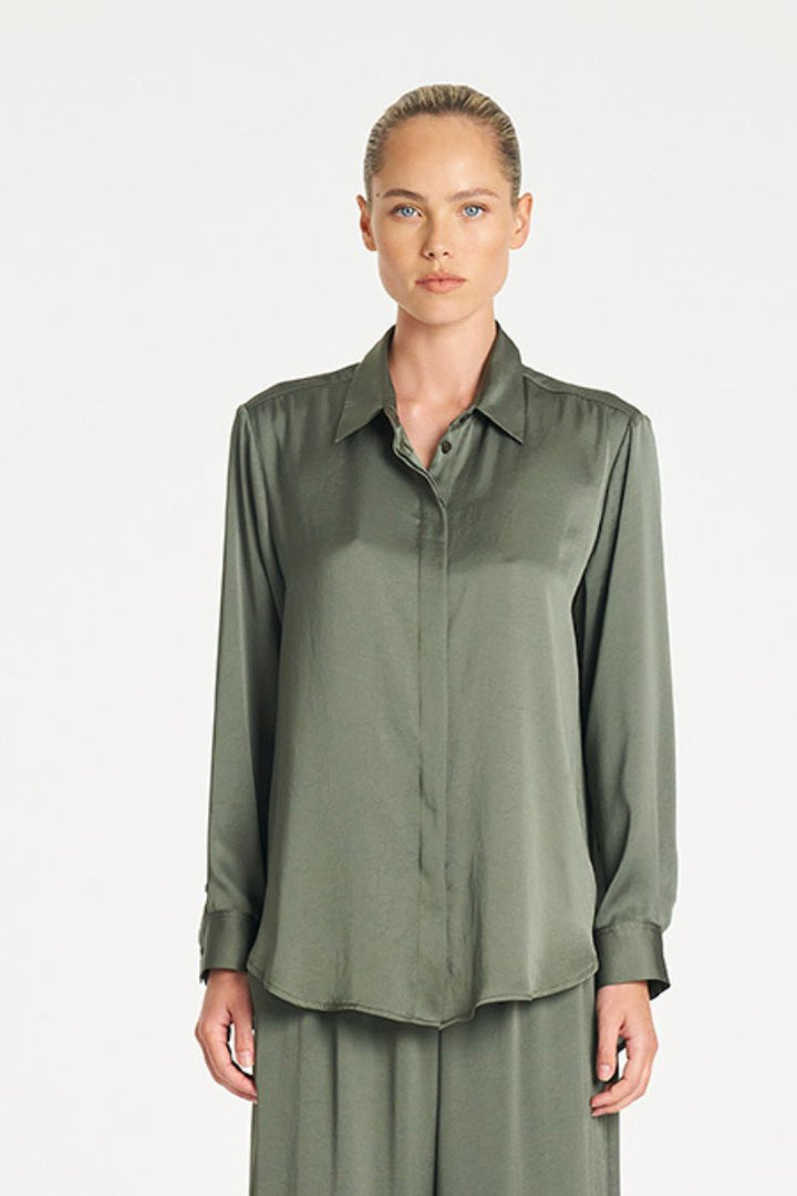 Soft Shirt Mirror Satin in Sage by Mela Purdie