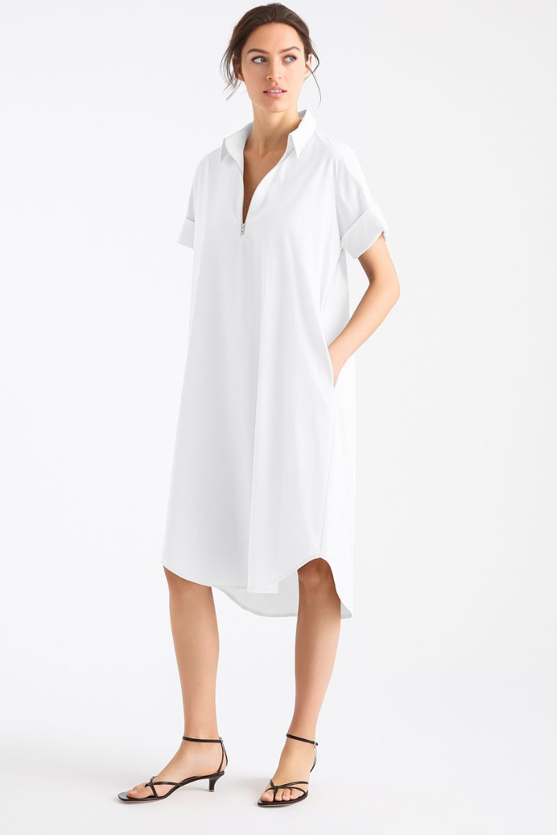 SS Zip Front Dress in White F65 3243 by Mela Purdie