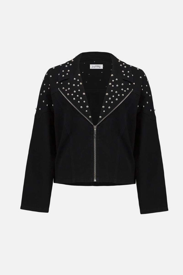 Joseph Ribkoff Stretch Denim Jacket with Stud Detailing 253947 in XS / Black