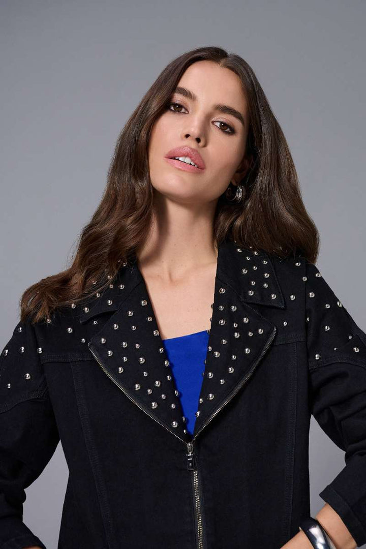 Joseph Ribkoff Stretch Denim Jacket with Stud Detailing 253947 in XS / Black