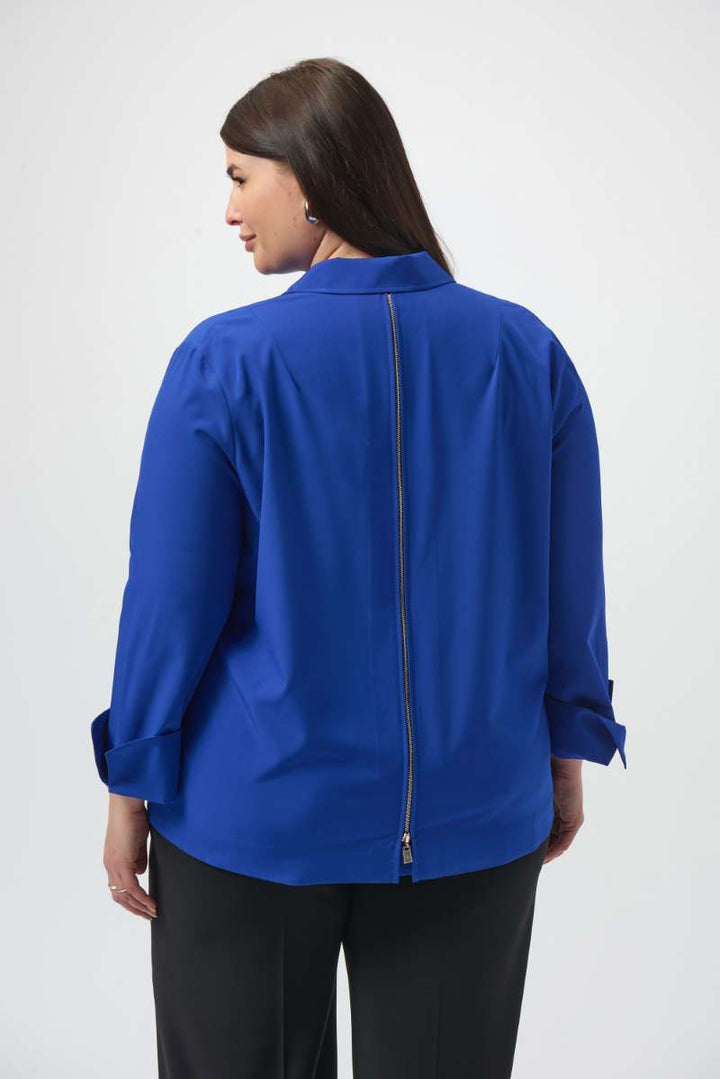 Stretch Poplin Button-Front Boxy Blouse in Royal Sapphire 253923 by Joseph Ribkoff