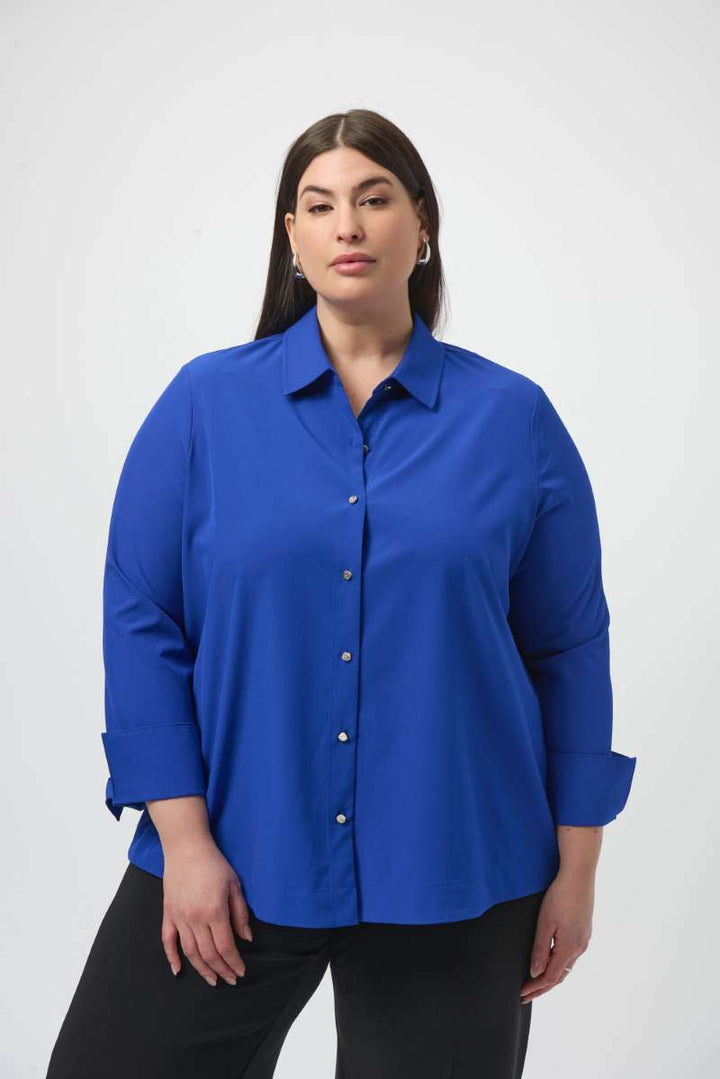 Stretch Poplin Button-Front Boxy Blouse in Royal Sapphire 253923 by Joseph Ribkoff