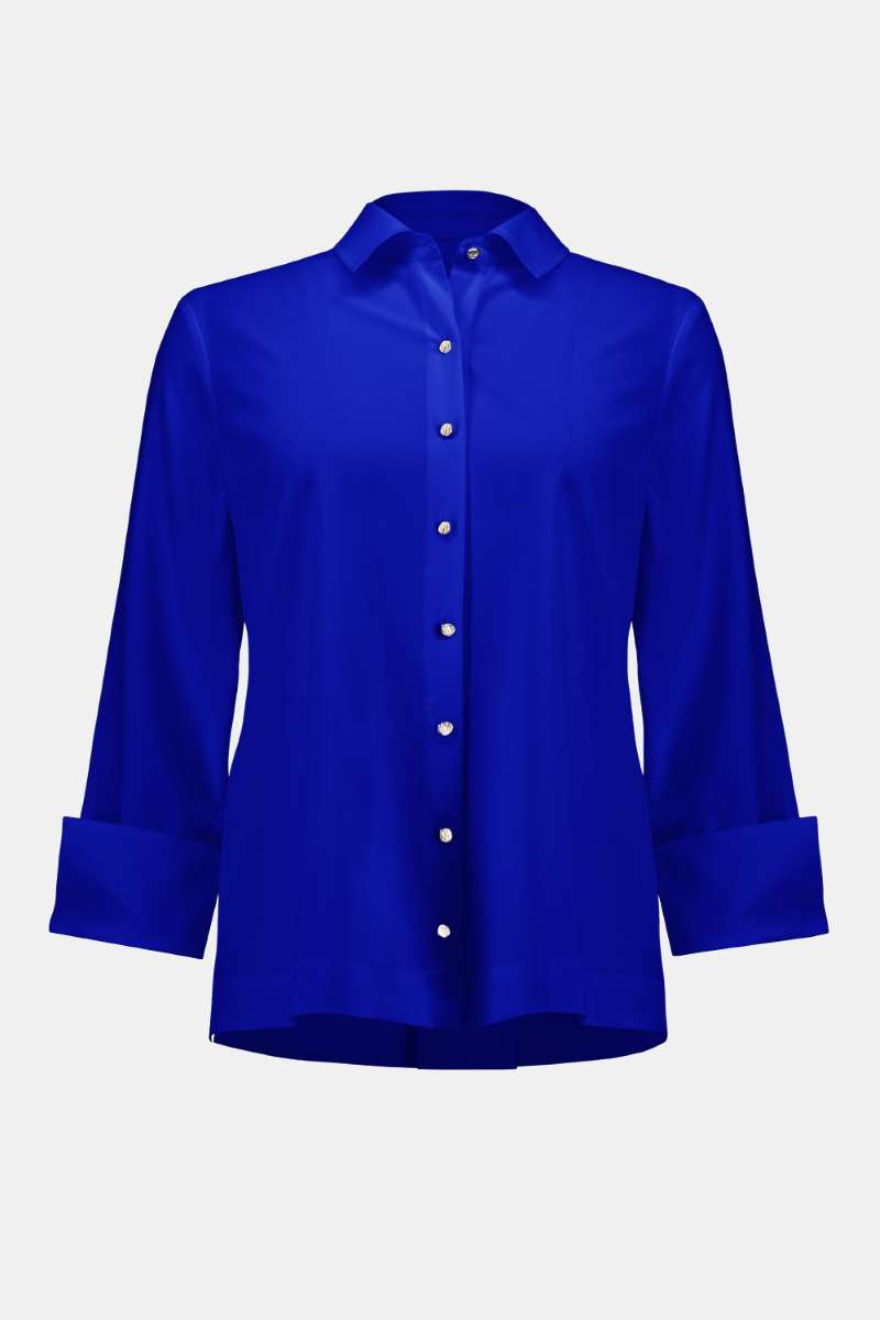 Stretch Poplin Button-Front Boxy Blouse in Royal Sapphire 253923 by Joseph Ribkoff